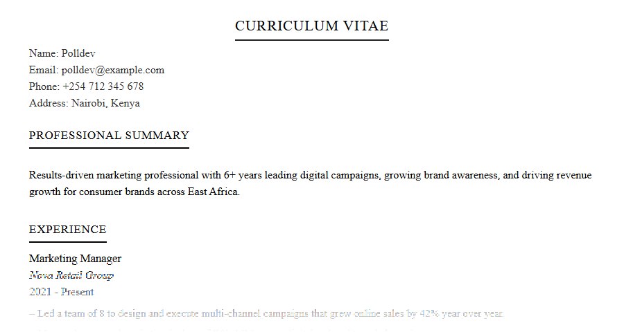 Classic resume template preview